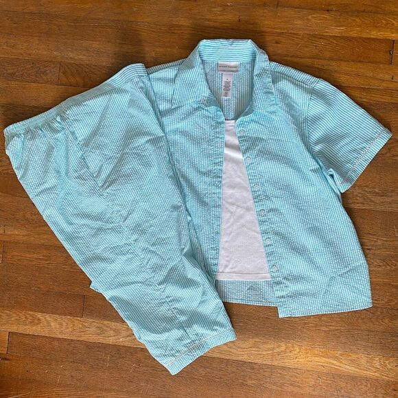 Alfred Dunner 2 Pc Pinstripe Short Sleeve Top & Capri Women Size LP - Picture 1 of 12